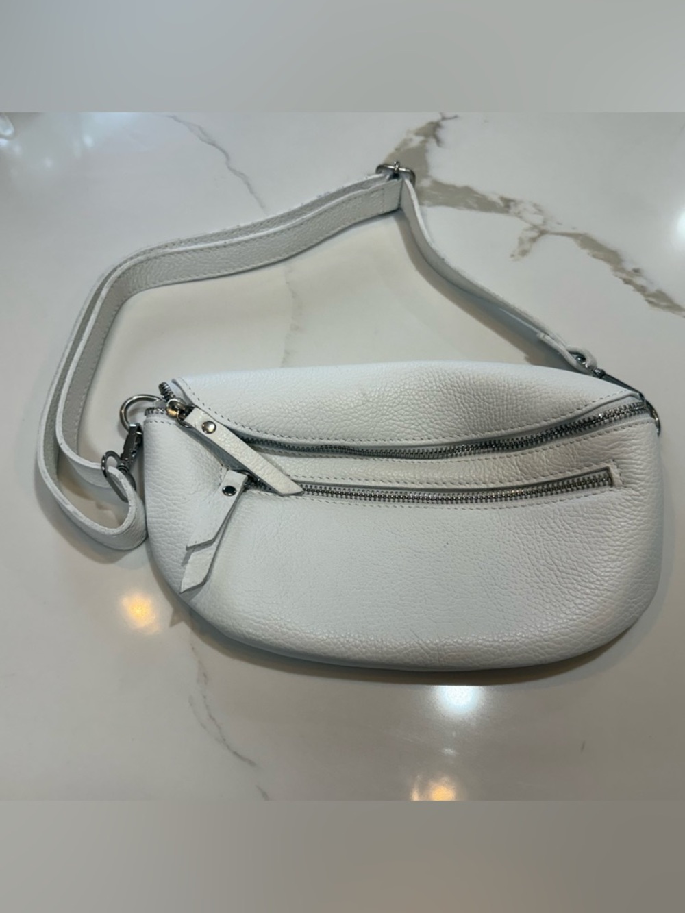 Pouch Bag Woman White Genuine Leather Made in Italy